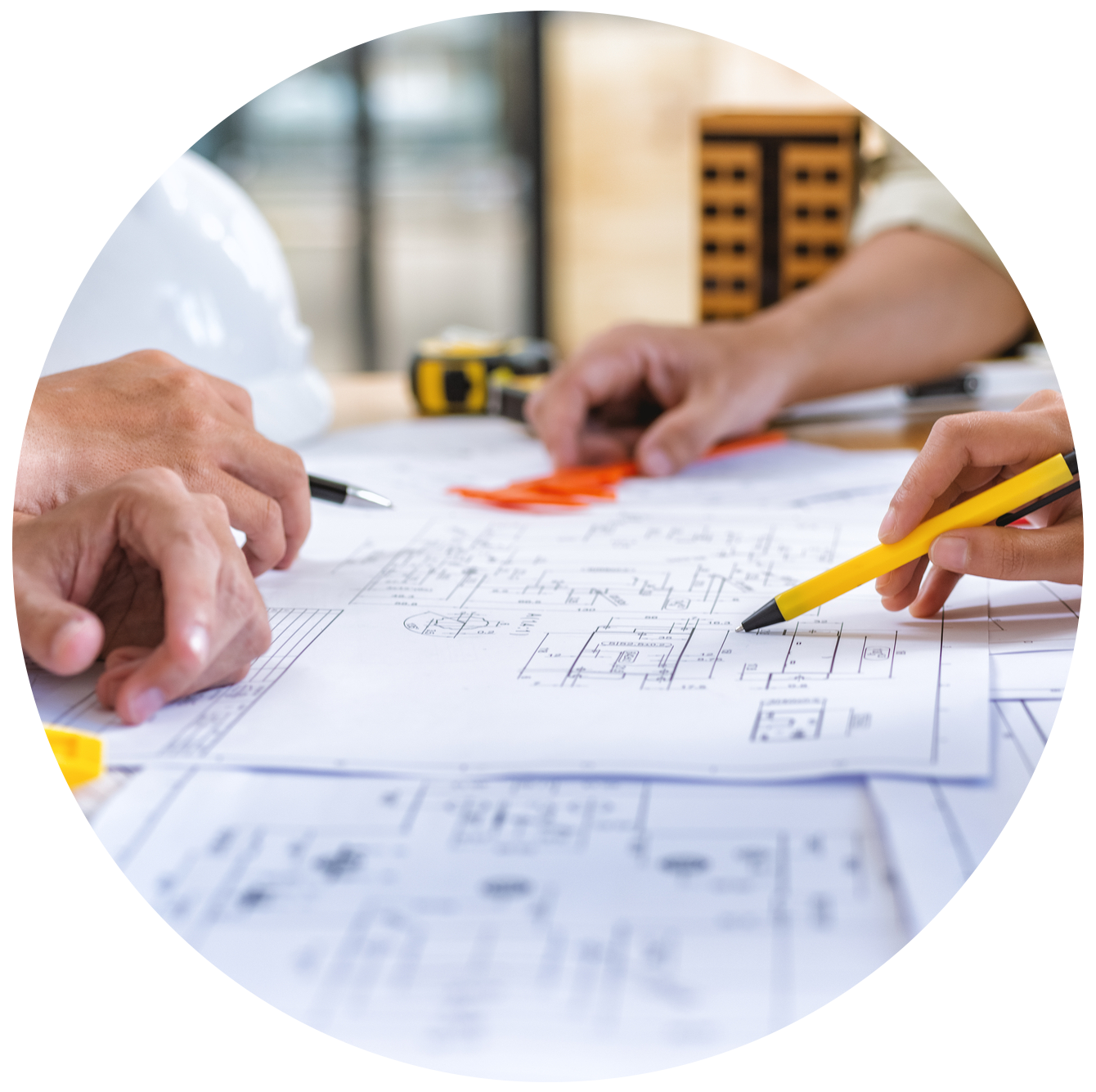 Engineer Team Discussing And Planning Work Flow Construction Project